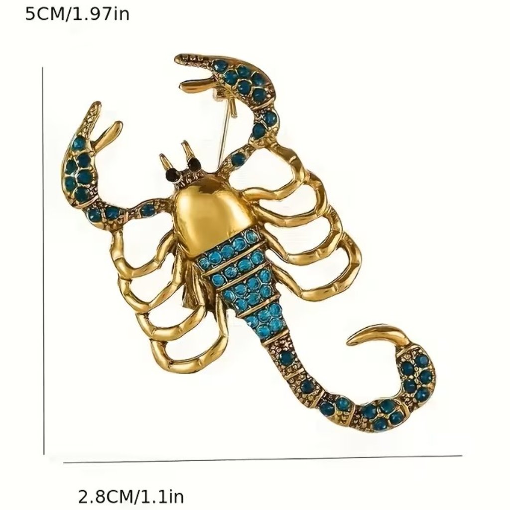 Beautiful Blue & Gold Scorpion Brooch Lapel Pin Scorpio Z125